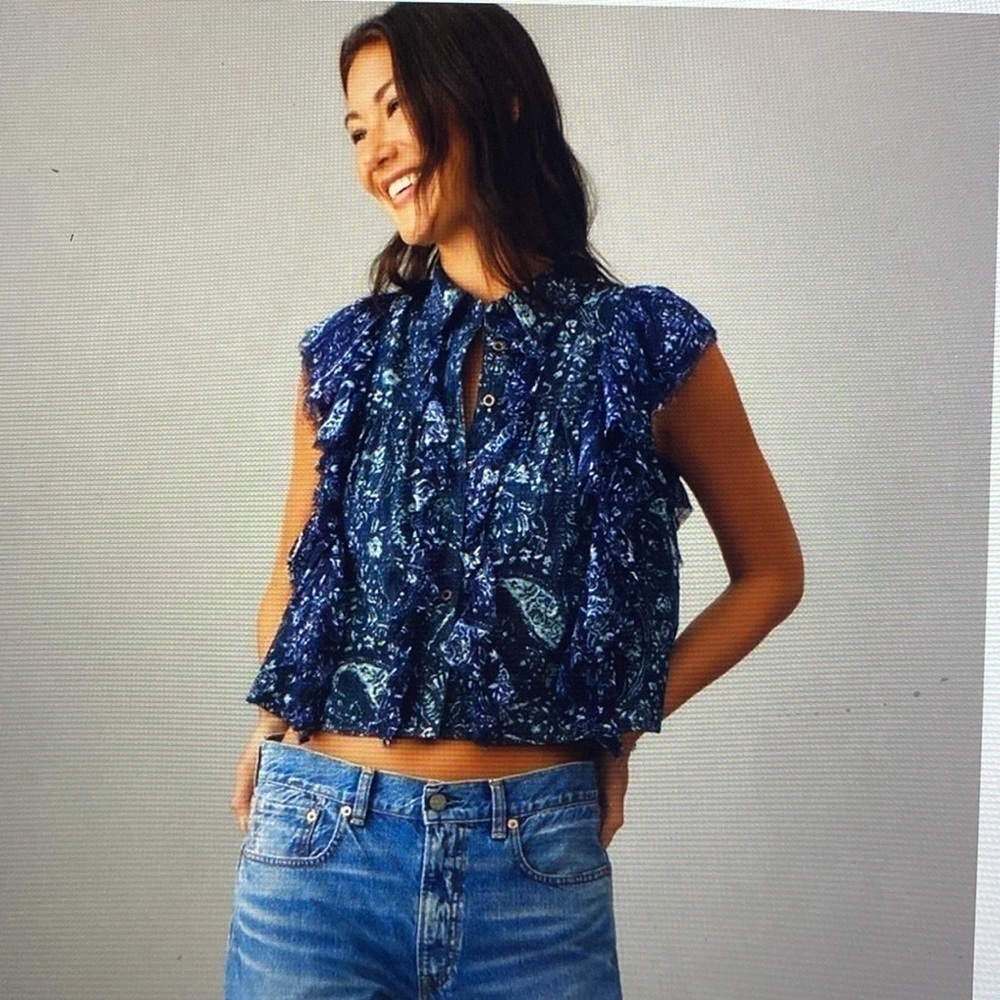 NWT PILCRO Denim Cropped Vest Top Blouse Womens XL button up Bohemian cropped